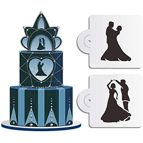 DUBENS Set of 2 Valentine's Day Waltz Dance Cake Stencils Airbrush Painting Art Mold Fondant Decorating Tool Coffee Stencil Mould Cover