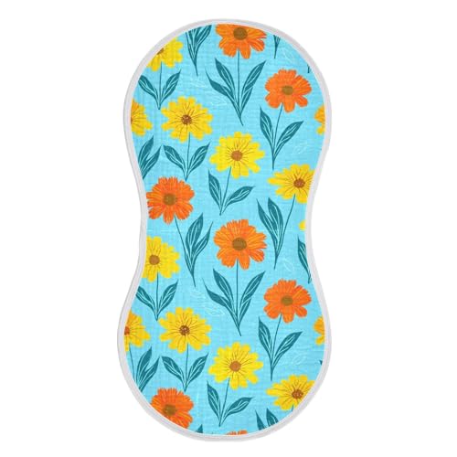 Floral Orange Leaves Baby Burp Cloths Baby Bibs Burp Clothes Cotton Burping Cloths for Babies Burp Cloth Curved Absorbent Washcloths for Baby Boy Girl Wipes 22x11IN,2 Pack2