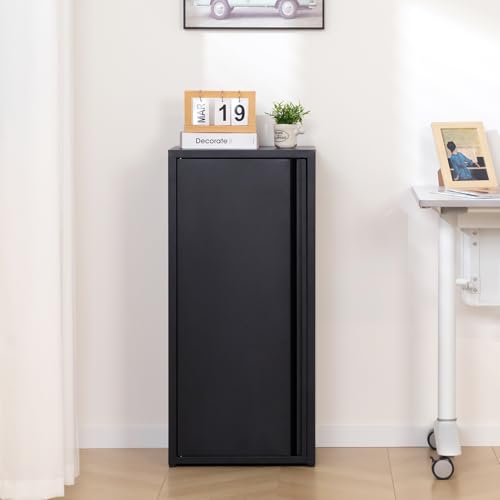 HollyHOME Armario de almacenamiento de metal con puerta, armario de almacenamiento de oficina con cierre magnético, armarios de archivado con estantes ajustables para sala de estar, negro - imagen 8