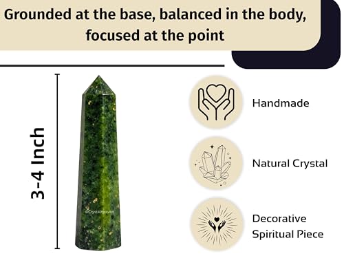 Image of Certified Green Jade Crystal Tower Obelisk Point For Chakra, Healing And Balancing - Aaa Grade Original Certified Gemstone Agate For Reiki Meditation Yoga Spiritual (3-4 Inches)