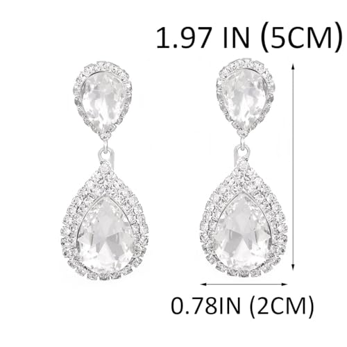 Unicra Silver Rhinestone Teardrop Earrings Crystal Wedding Bridal Dangle Earrings Prom Drop Earrings for Women and Brides4