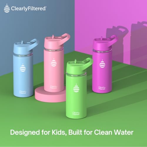 Clearly Filtered Water Bottle | Removes 220+ Contaminants, Double-Wall Insulated Stainless Steel, BPA/BPS Free, Phthalate Free, Filters Flouride Lead Chlorine (16oz, Bubble Gum)