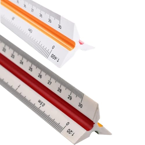 UQMIQURA 2 Stück Kunststoff Maßstab Lineal Dreikantmaßstab, 30 cm Maßstab Lineal, Dreikantlineal Metrische Skalen 1:20 1:25 1:50 1:75 1:100 1:125/1:100 1:200 1:250 1:300 1:400 1:500