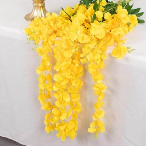 Image of SATYAM KRAFT 6 Pcs (43.2 inch) Artificial Wisteria Vine Garland | Long Silk Hanging Flowers String for Wedding Decoration Items, Mandap, Birthday Party, Festival Event & Home Decor (Yellow)