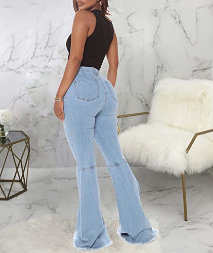 CZFSWT Bell Bottom Jeans for Women, High Waisted Flare Jeans for Women Raw Hem Skinny Denim Pants4