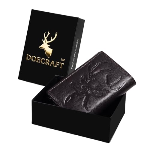 Image of Men's Genuine Leather RFID Wallet | Premium Slim Red Wallet for Men with Deer 3D Print | 8 Card Slots Secure and Durable | Casual Stylish | Formal & Gifting Use, Golden (Brown)