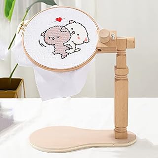 PEALOV Embroidery Hoop Stand,Sit-On Round Wooden Embroidery Frame 360 Degree Rotation Beech Wood High Adjustable Cross Stitch Frame with Embroidery Hoop for Embroidery and Cross Stitch Project