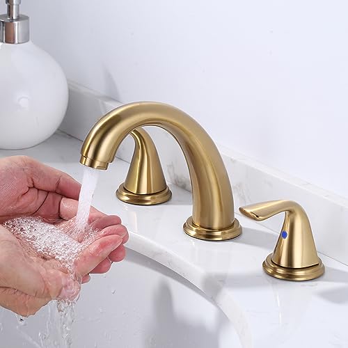 Bathroom Sink Faucet 3 Holes Gold, ALEASHA Widespread Bathroom Faucet, Chrome Bathroom Faucet with Pop Up Drain, Bathroom Faucet with 304 Stainless Steel Lead-Free Hose - Thumbnail 5