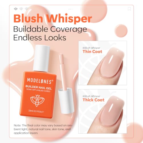 Image of modelones Builder Nail Gel, Neutral Nude Builder for Nails, Color Rubber Base Gel Polish for Natural Overlay, Apex Building, Short Extension, Self-Leveling Beginner U V /LED Cured DIY Home Home Salon