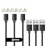 NetDot 3rd Generation USB2.0 Magnetic Charging Cable Adapter with 1 iOS Connector and 1 Micro-USB Connector Compatible with Both Android Smartphone and iPhone - 3.3 Feet / 3 Pack Black