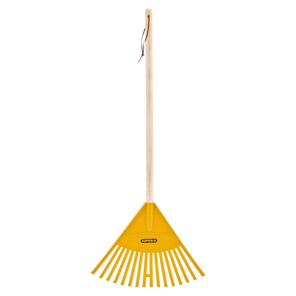 Superio Kids Leaf Rake, 34-Inch Lawn &amp; Garden Rake with Hardwood Handle and Durable Plastic Head, Leaf Cleanup Tool, Yellow 1 Pack