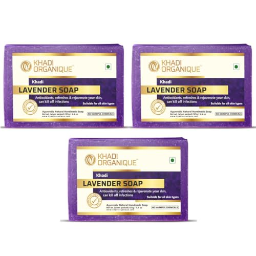 Image of Khadi Organique Natural Herbal Pure Lavender Soap Pack of 3 (100% Handmade Soap)