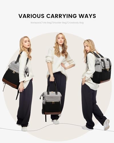 Image of LOVEVOOK Laptop Backpack for Women, 15.6 Inch Work Laptop Bag with USB Port, Fashion Teacher Nurse Backpack Purse, Waterproof Travel Computer Backpack with Organizer Bag, 2PCS, Grey-Black