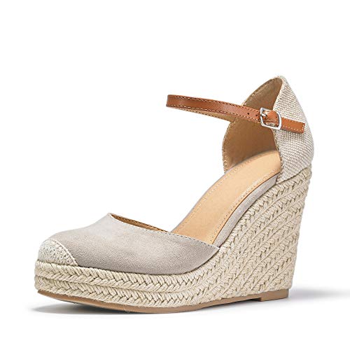 Image of FISACE Womens Summer Espadrille Heel Platform Wedge Sandals Ankle Buckle Strap Closed Toe Shoes
