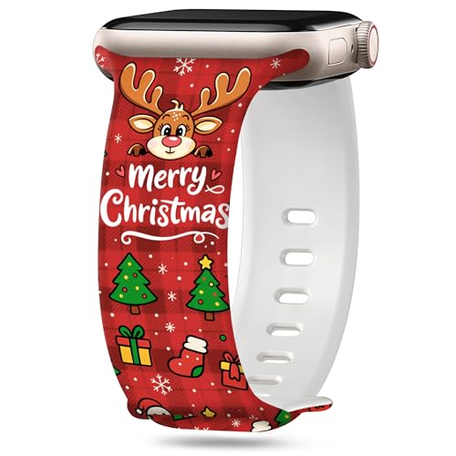 Image of Wipalor Christmas Band for Apple Watch Bands for Women 46mm 45mm 44mm 42mm 49mm, Cute Holiday Christmas iWatch Bands Women, Soft Silicone Sport iPhone Watch Series 11 10 9 SE 8 7 6 5 4 3 Ultra-Reindeer