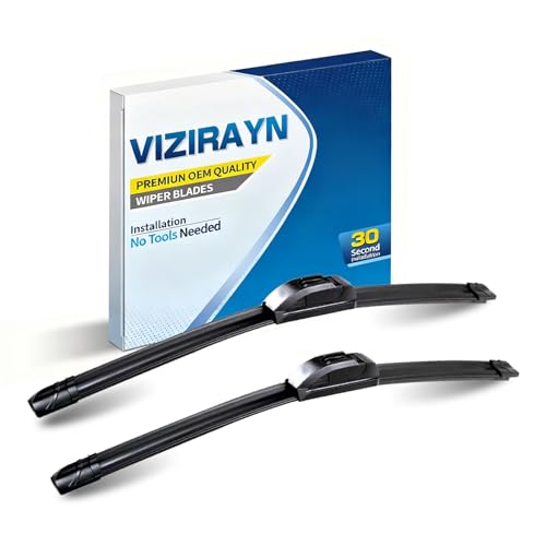 VIZIRAYN All-Season Windshield Wipers J-Hook -20+20 Set OEM Quality Blades with Universal Adapter for Easy Install Delivers Quiet & Streak-Free Performance (Set of 2)