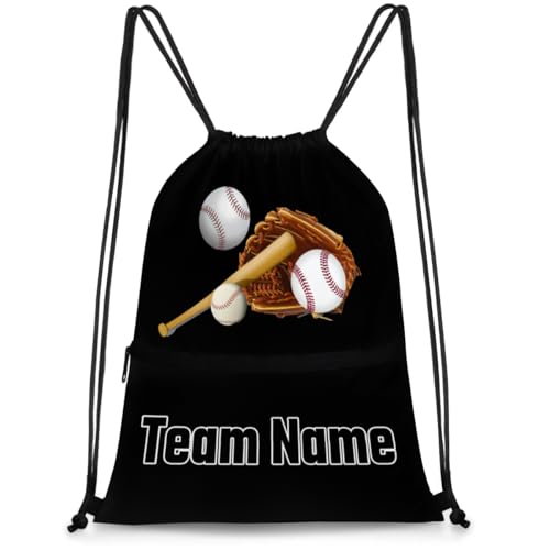 Custom Drawstring Bags Baseball, Customized Your Own Colorful Name Bags Customized Gift Sports Travel Gym Dance Drawstring Bag, Black