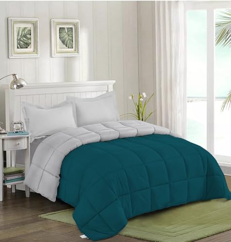 Image of Quilt for All Season 150 GSM Comforter Duvet /Ac Blanket King Size Bed Soft Microfiber Lightweight (90 inch X106 inch Inches) - King Size Bed Comforter - Teal /Silver Grey Color