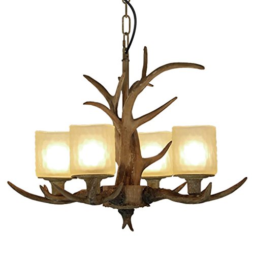 Lustre bois de cerf style européen rétro suspension vintage 4 têtes salon