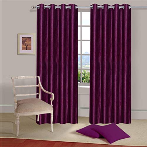 Image of Polyester Eyelet Window Curtain, Solid Plain Light Filtering Curtain for Bedroom, Living Room & Home Office, 5 Feet (60 x 48 Inch), Wine, Pack of 2