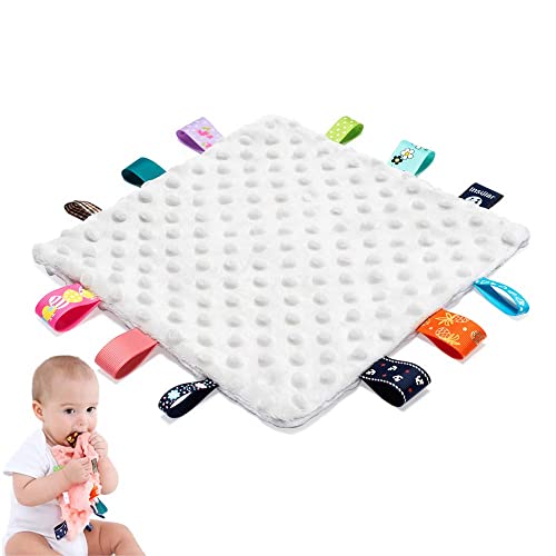 Image of Baby Tags Security Blankets - Baby Soothing Plush Blanket with Colorful Tags, 10 inchx10 inch Square Sensory Toys, Lovey for 3 Months+ Babies Boys and Girls (Grey)