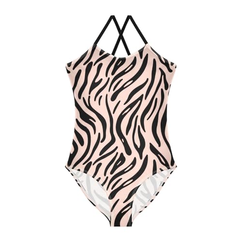 Zebra Stripes Black Pink Girls One Piece Swimsuit Beach Swimwear 20861844