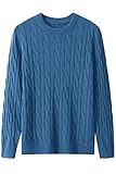 ZHILI Men's Casual Crewneck Sweaters Cable Thermal Pullover Knit Sweater, Dark Blue, XX-Large
