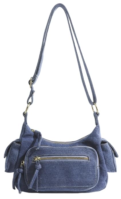 Denim Crossbody Bag Purse, Trendy Jean Purses for Women Denim Shoulder Bags Handbags Tote Bags Chic Street Satchel (Blue)