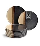 Home4You Brotteller - Ø 13 cm - Schwarz - Braun - Keramik - matt - 8er Set