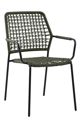 METRO Professional Gartenstuhl mit Armlehne Alta, Stahl/PE Rattan, 58 x 64 x 85 cm, Stapelbar, Wetterfest, 150 kg Tragkraft, Olivgrün