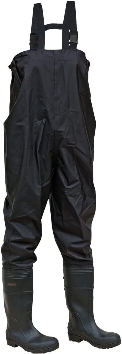 Ironwear 9272 Black Chest Waders | 100% Waterproof | PVC with Nylon Uppers | Treaded Soles & Steel Toe