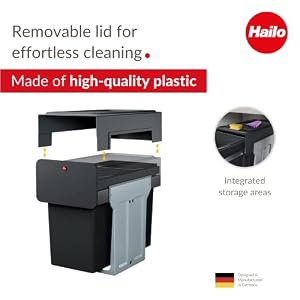 Hailo Ecoline Design L Built in Pull Out Waste Separation System 2 x 14 L 2 x 37 gal Recycling Trash can Black Removable Bins Made from 100 Recycled Plastic