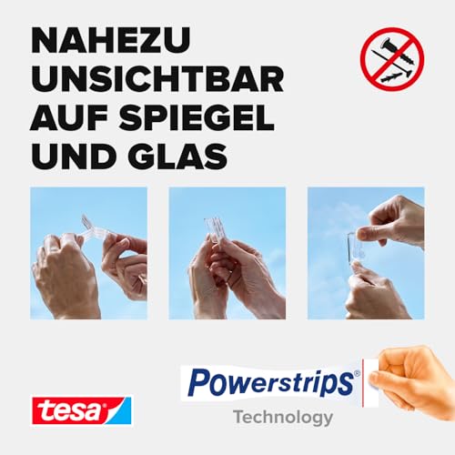tesa Powerstrips transparent Deko - doppelseitige Klebestreifen für leichte Dekorationen, bis zu 1kg Haltekraft - selbstklebend 1kg 8 Powerstrips