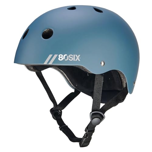 80SIX Hybrid Skaterhelm Fahrradhelm für Kinder, Herren & Damen, Skateboarding Helm mit verstellbarem EPS-Schutz für Fahrrad, Scooter, Longboard, Motocross & BMX Multi-Sport, Steinblau Matt S/M