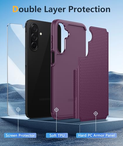 Image of FNTCASE for Samsung Galaxy A26-5G Case: Dual Layer Protective Heavy Duty Cell Phone Cover Shockproof Rugged with Non Slip Textured Back - Military Protection Bumper Tough - 6.7 inch (Burgundy Purple)