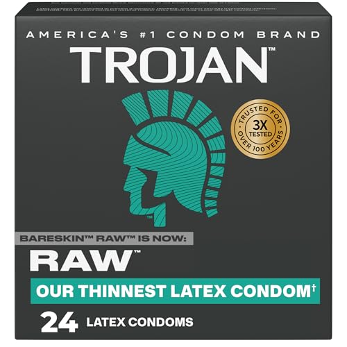 Trojan Raw Latex Lubricated Thin Condoms for Men, America’s Thinnest Latex Condoms, Made from Premium Latex to Help Reduce Risk of Pregnancy and Sexually Transmitted Infections (STIs), 24 count