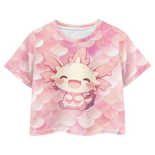 Image of Girls Crop Tees Crew Neck Casual Short Sleeve T Shirts Kids Loose Soft Comfortable Tees Blouses Shirt for Little Girl