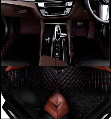 Image of 7D Car Foot Mat for VINFAST MPV7 | Black Red | Premium Leatherette | Imparts Luxurious & Elegant Look | 100% Waterproof and Dust Proof | Custom Fitted Car Floor Tray Mat