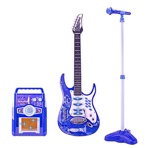 Kids Karaoke Microphone Guitar Musical Set Kids Electric Guitar Microphone Amplifier Set Karaoke Machine Musical Instruments Toy Electric Guitar with Microphone for Boys and Girls (Ship from USA)