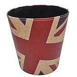 Wastebasket British Style Trash Bin Union Jack World Map Pattern PU Leather Waterproof Decorative Tr
