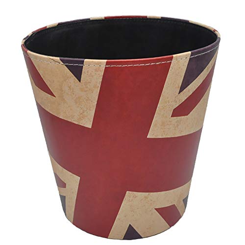 Wastebasket British Style Trash Bin Union Jack World Map Pattern Pu Leather Waterproof Decorative Trash Can Garbage Can 10L (Union Jack) #TOP5