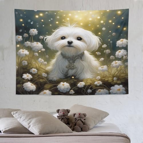 Tapisseries Murales Chien Mignon : Tissu Imprimé Anti-Mur Vide Salon
