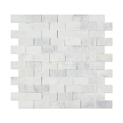 Oriental White (Eastern White) Marble 1 X 2 Brick Mosaic Tile, Split Faced