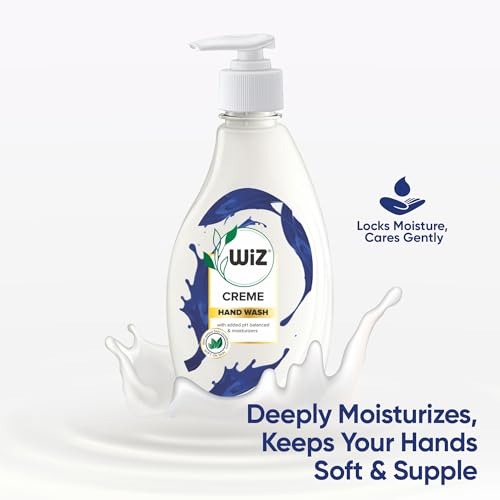 Image of Wiz Creme Handwash Liquid Soap Dispenser Bottle - 450ml (Pack of 4)| Germ Protection | Hand Wash with Added pH-Balanced & Moisturizers for Soft & Gentle Hands | Suitable for all Skin Types