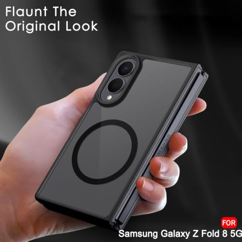 Image of TheGiftKart Hybrid Shockproof Back Cover Case for Samsung Galaxy Z Fold 8 5G Compatible with MagSafe | Hard Back Cover Case for Samsung Z Fold8 5G (PC & TPU, Translucent Smoke Matte Back, Black Sides)