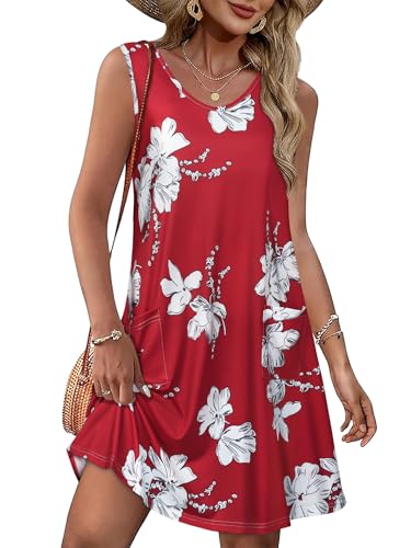 Image of elescat Womens Summer Dresses Casual V Neck Sleeveless Pockets Beach Loose Tank Sundress 2026