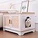 RYpetmia Boho Cat Litter Box Enclosure Furniture, Hidden Litter Box Cabinet with Rattan Doors, Modern Cat Washroom, Wooden Cat House with Reversible Entrance & Top Perch (29.6”L x 21”W x 20.8”H)