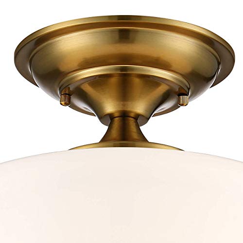 Regency Hill Schoolhouse Rustic Farmhouse Ceiling Light Semi Flush-Mount Fixture 12" Wide Soft Gold Opal White Glass For Bedroom Kitchen Living Room Hallway Dining Bathroom Schoolhouse #TOP2