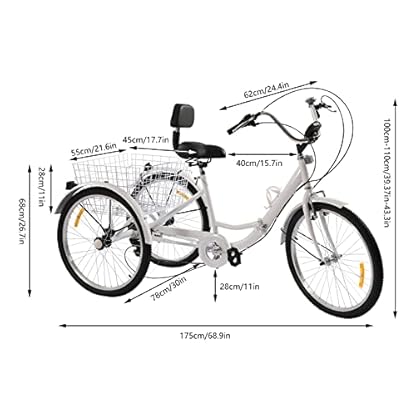 24" 7-Räder Dreirad für Erwachsene 7 Gang Fahrrad Trike mit Licht & Einkaufskorb Bicycle elektro Dreirad Fahrrad Ausgestattet mit Leuchten und Reflektoren – Bild 4