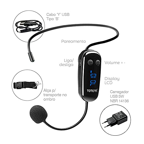 Amplificador Profissional Multifuncional Portátil de Voz - TOTEM AX + Microfone headset sem fio - Po